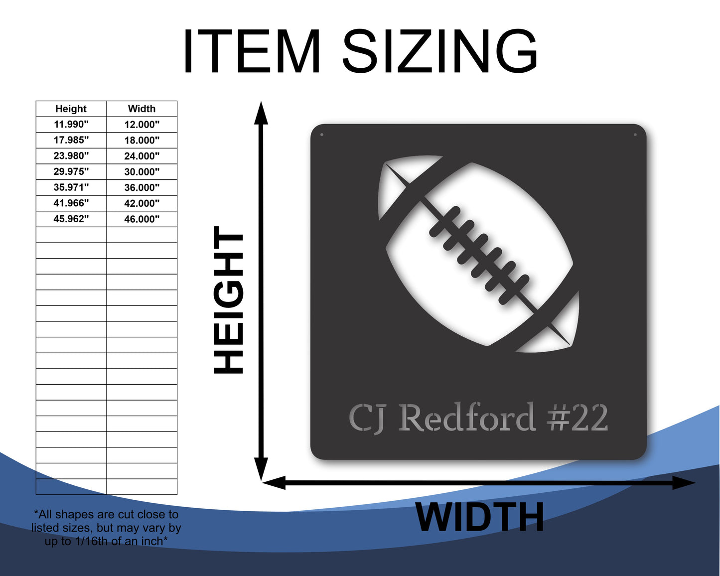 Custom Metal Football Wall Art - Metal Sports Sign - 20+ Color Options