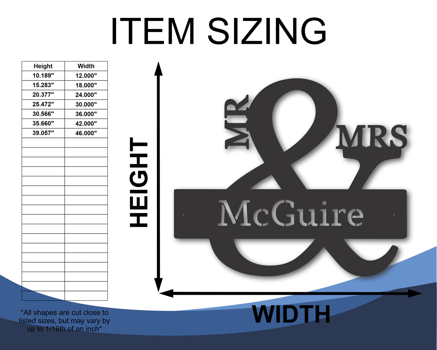 Custom Metal Mr Mrs Wall Art | Metal Newlywed Sign | 20+ Color Options