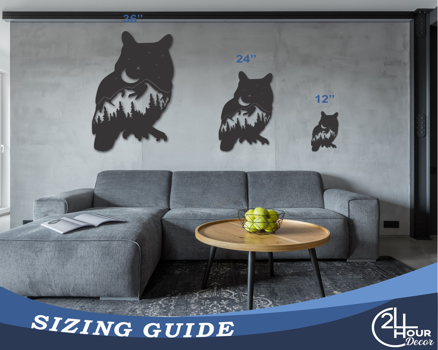 Metal Owl Mountain Landscape Wall Art | 20+ Color Options