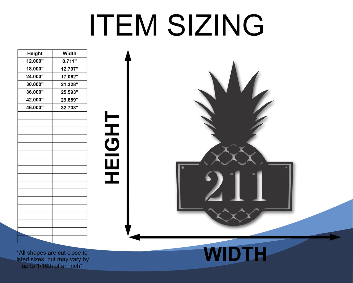 Custom Metal Pineapple House Number Wall Art | 20+ Color Options