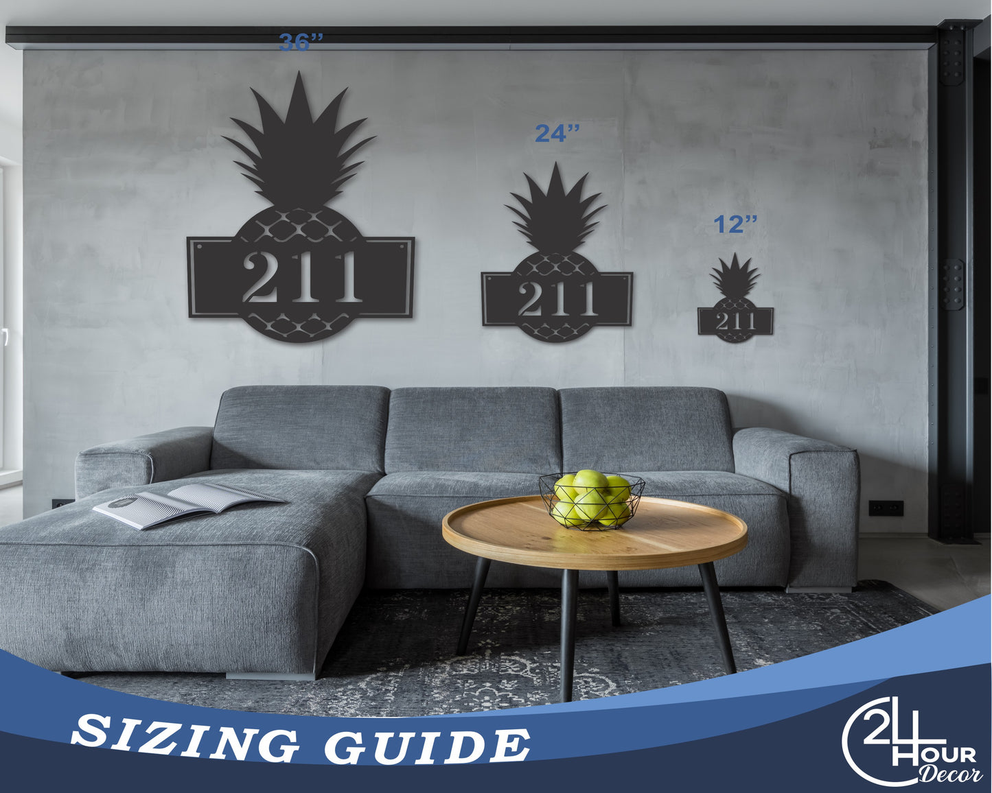 Custom Metal Pineapple House Number Wall Art | 20+ Color Options