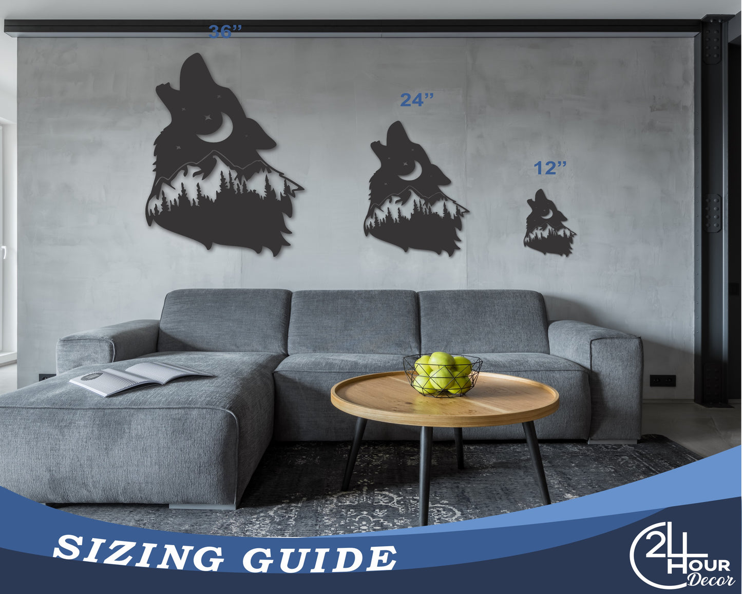 Metal Wolf Mountain Landscape Wall Art | 20+ Color Options