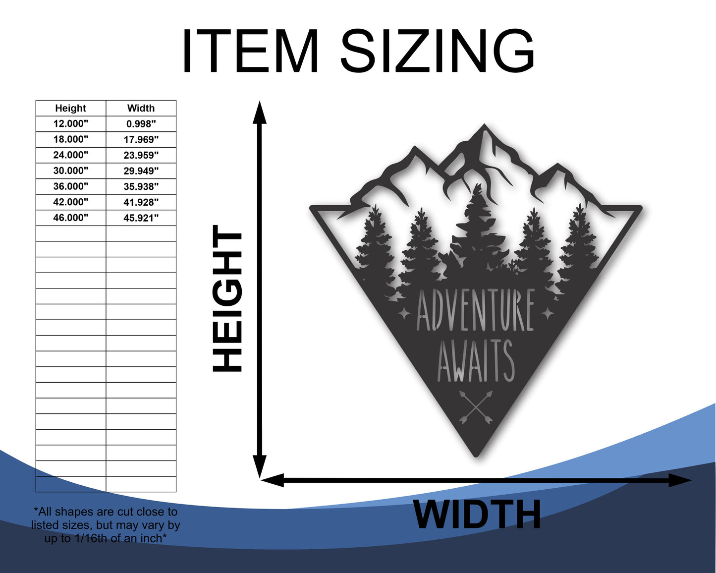 Metal Adventure Awaits Wall Art | Metal Rustic Mountain Decor | 20+ Color Options