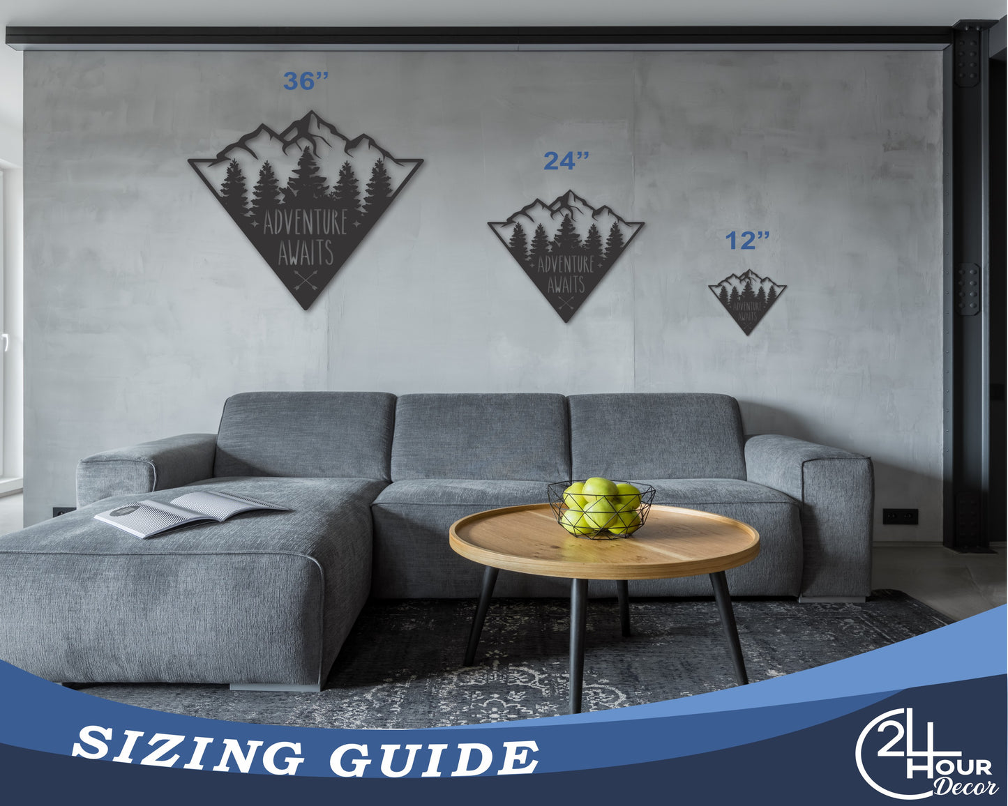 Metal Adventure Awaits Wall Art | Metal Rustic Mountain Decor | 20+ Color Options