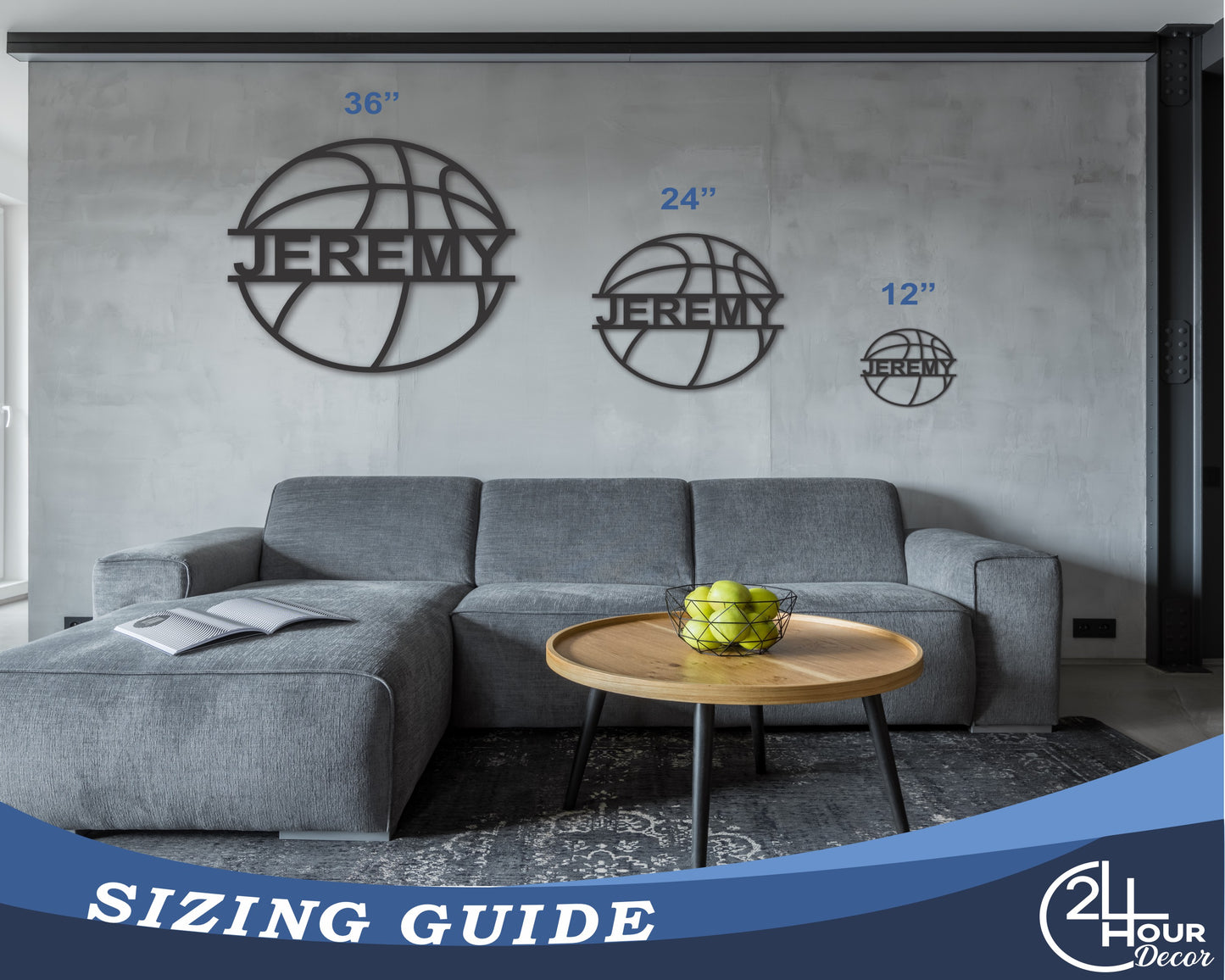 Custom Metal Basketball Monogram Wall Art - Metal Sports Sign - 20+ Color Options