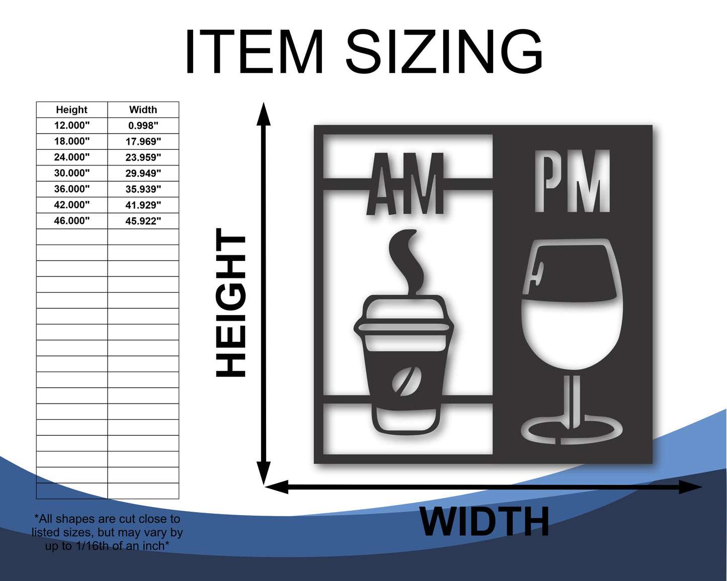 Metal AM PM Coffee Wine Wall Art | 20+ Color Options
