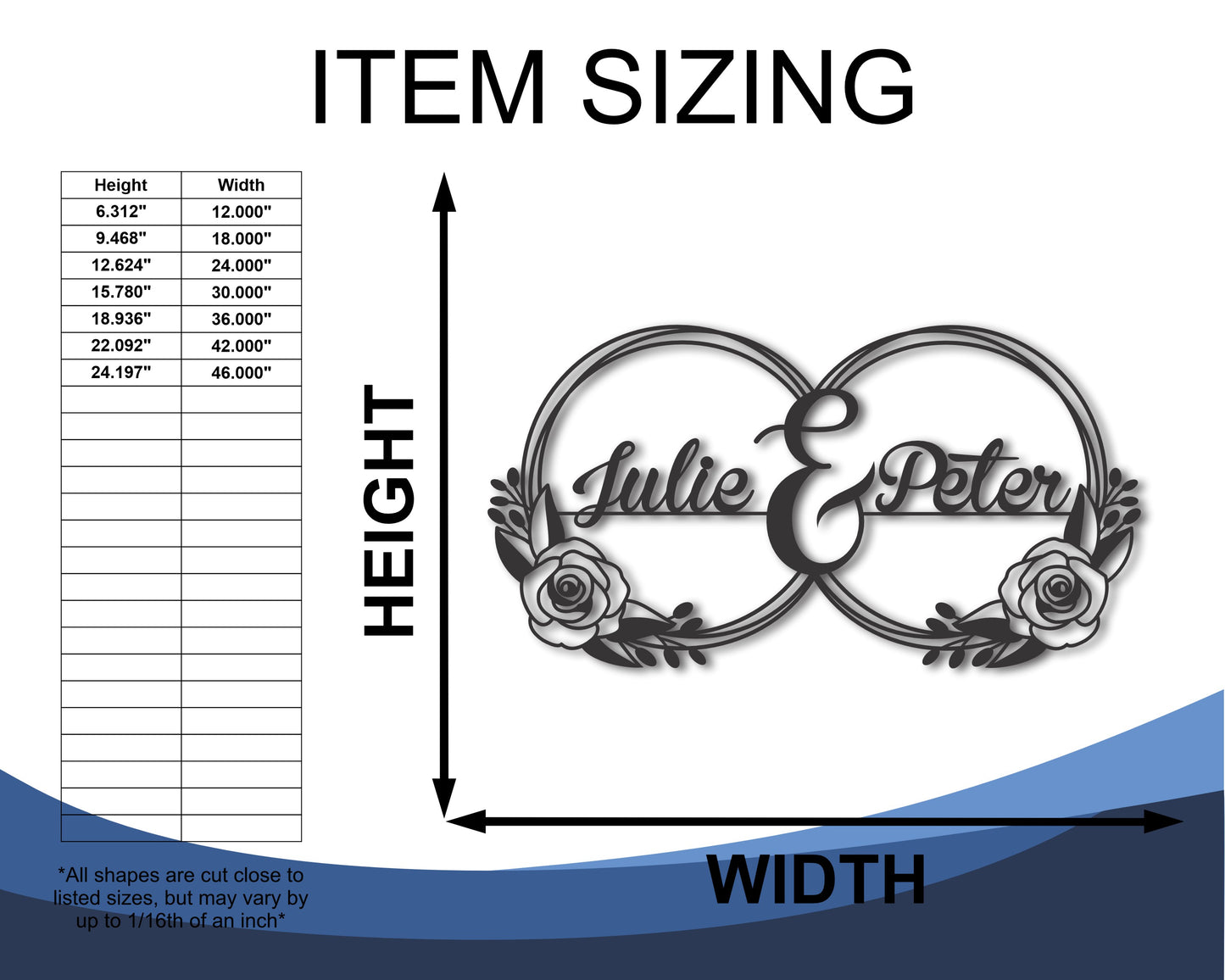 Custom Metal Couples Rose Rings Wall Art | 20+ Color Options
