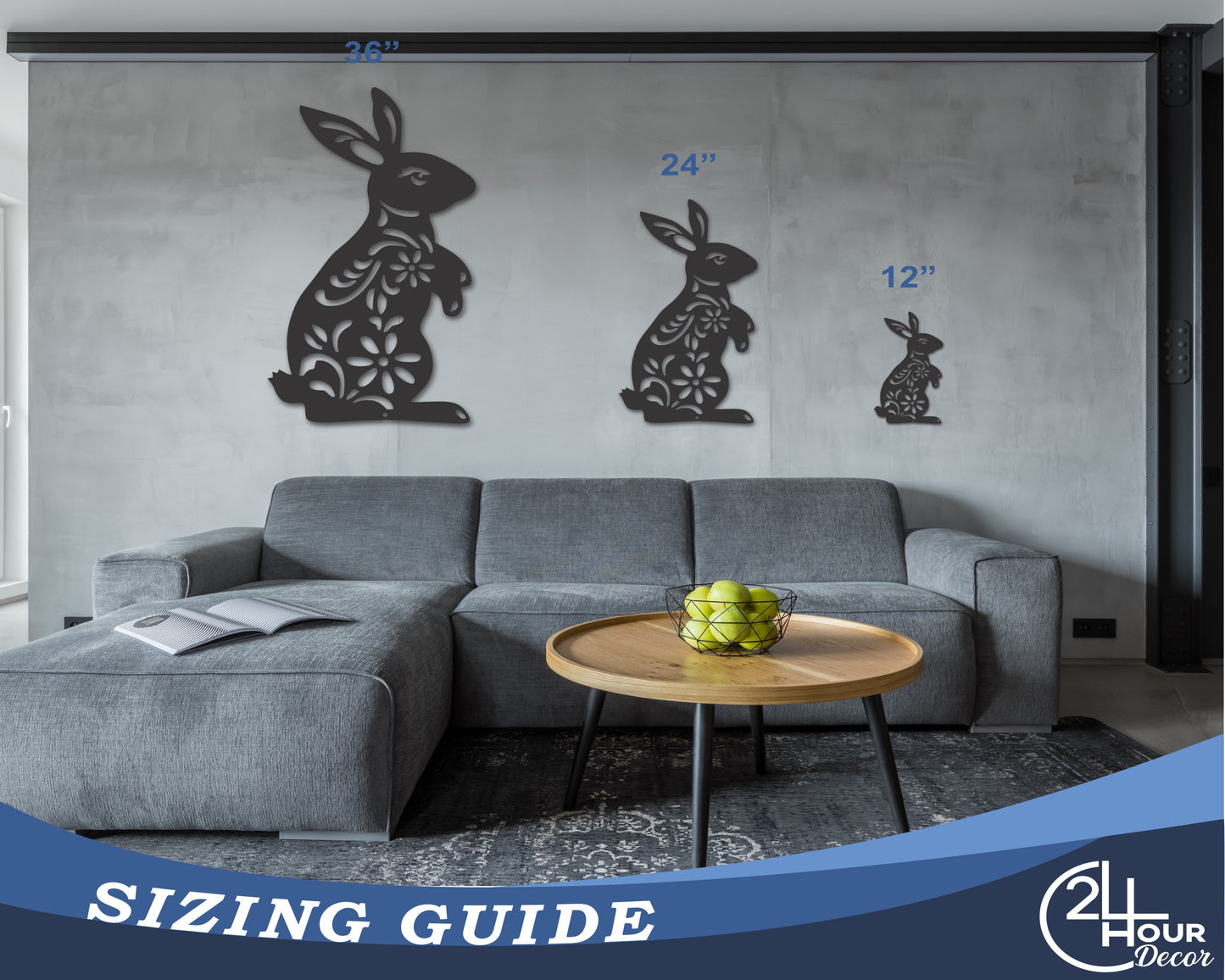 Metal Folk Flower Bunny Wall Art | 20+ Color Options