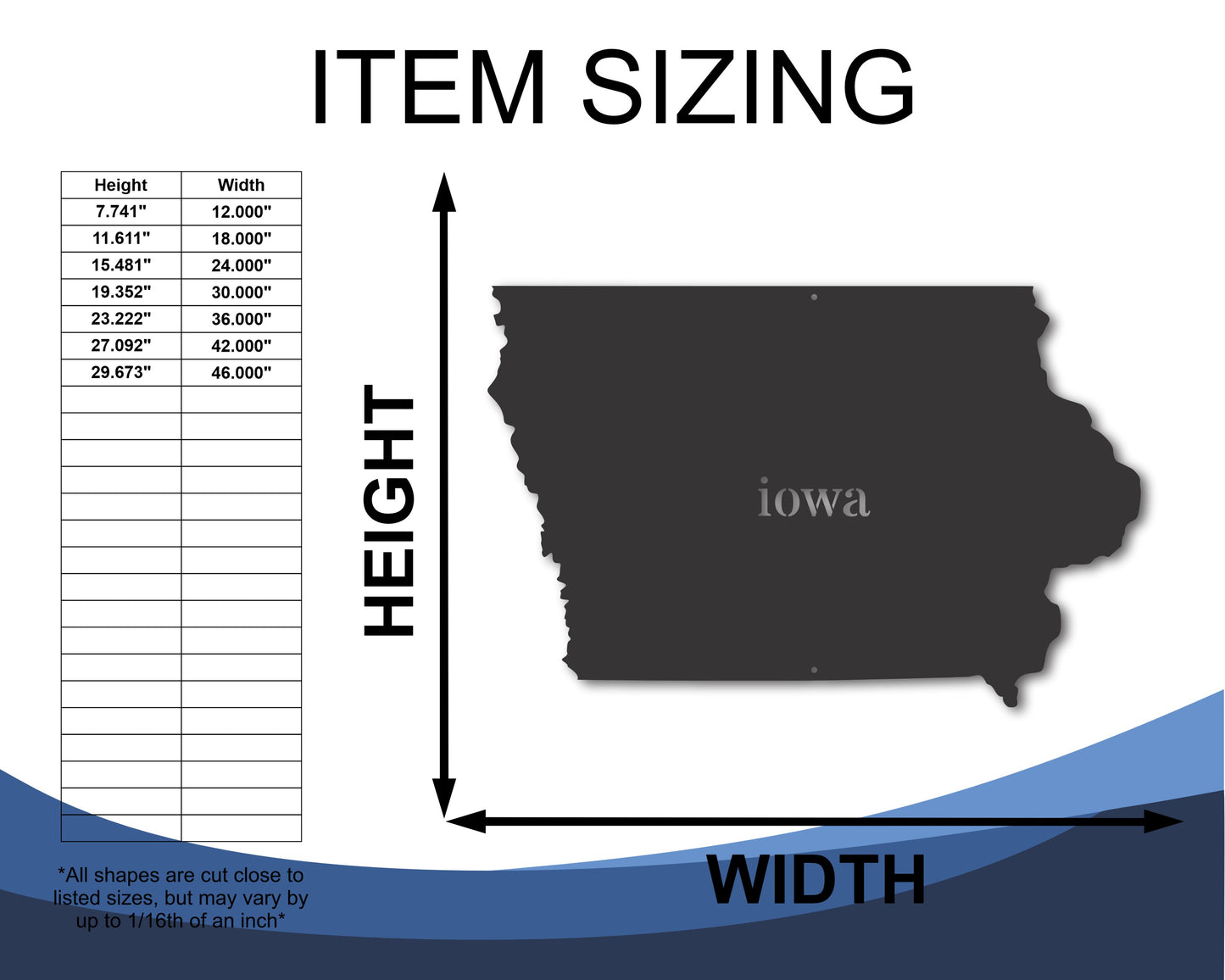 Metal Iowa Wall Art - Custom Metal US State Sign - 20+ Color Options