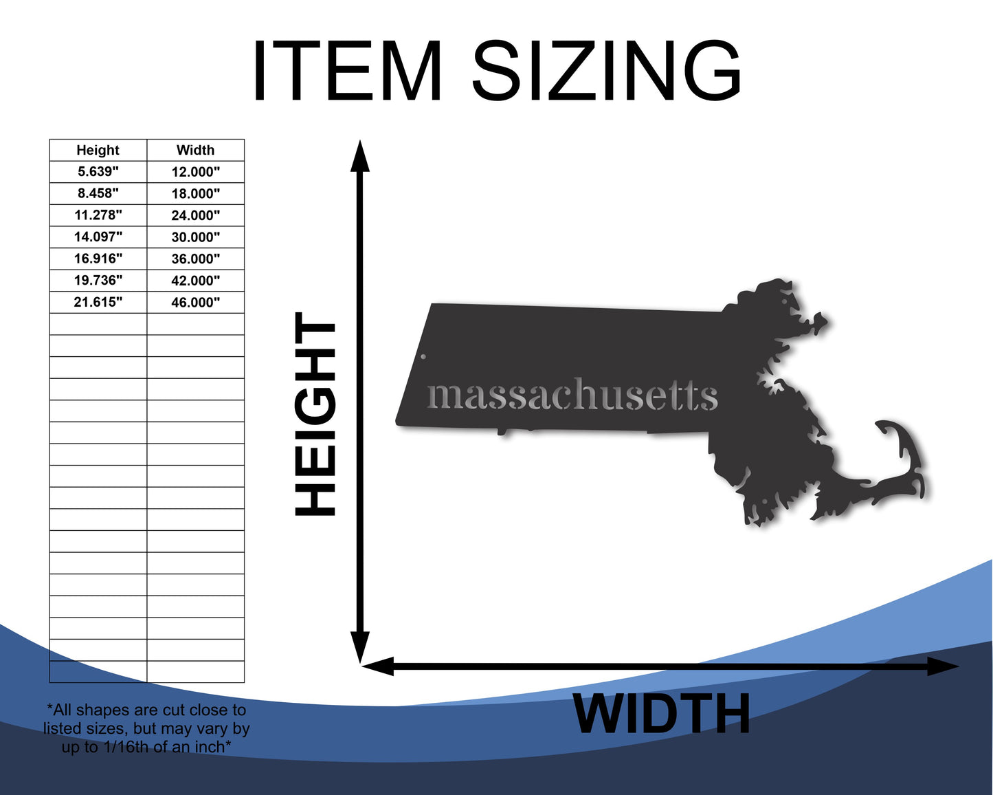Metal Massachusetts Wall Art - Custom Metal US State Sign - 20+ Color Options
