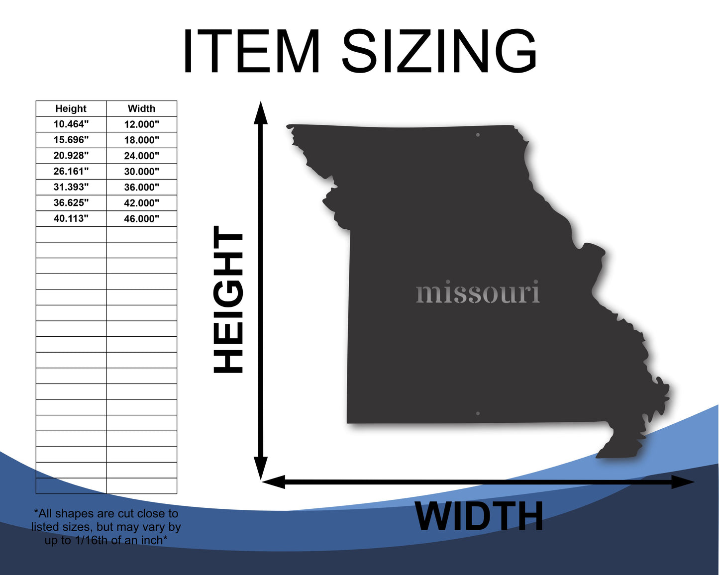 Metal Missouri Wall Art - Custom Metal US State Sign - 20+ Color Options