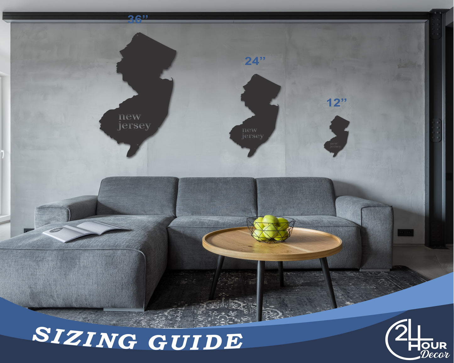 Metal New Jersey Wall Art - Custom Metal US State Sign - 20+ Color Options