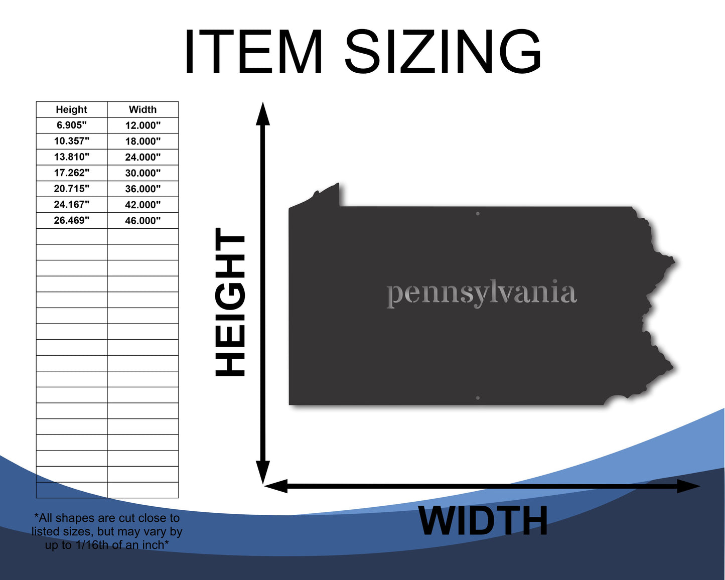 Metal Pennsylvania Wall Art - Custom Metal US State Sign - 20+ Color Options
