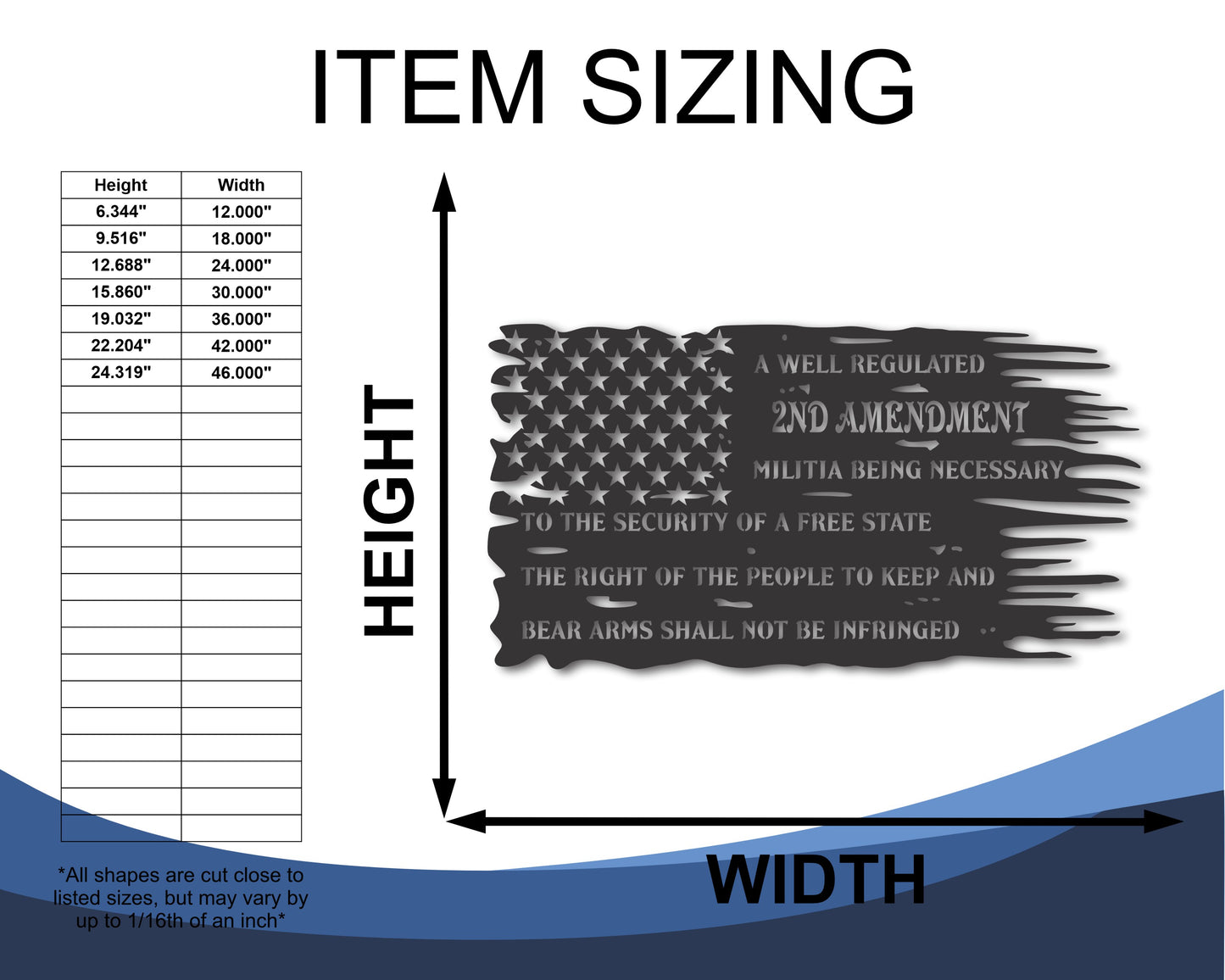 Metal American Flag Amendment Wall Art - Patriotic Metal Sign - 20+ Color Options