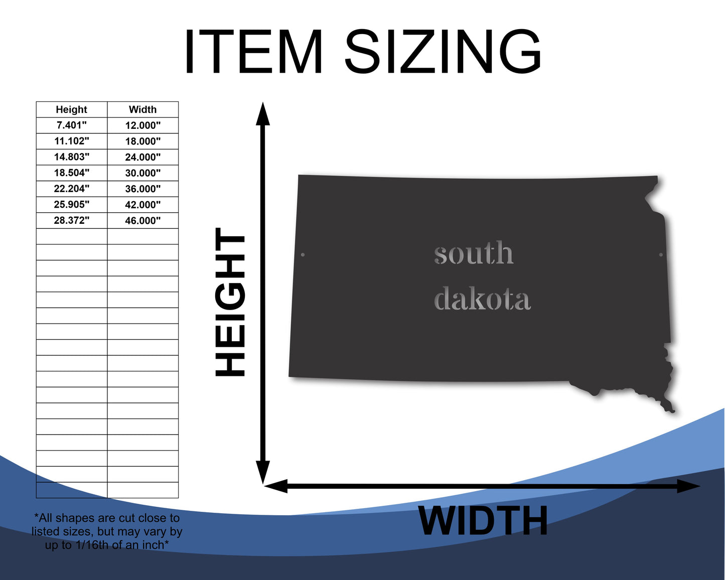 Metal South Dakota Wall Art - Custom Metal US State Sign - 20+ Color Options