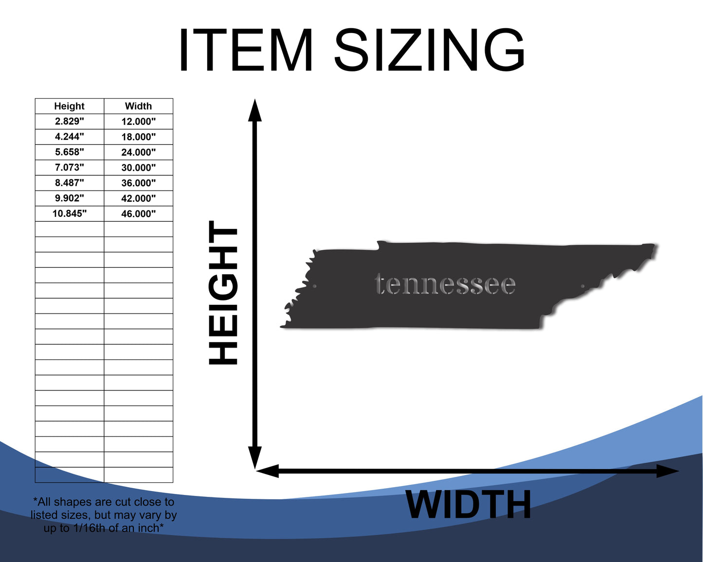 Metal Tennessee Wall Art - Custom Metal US State Sign - 20+ Color Options