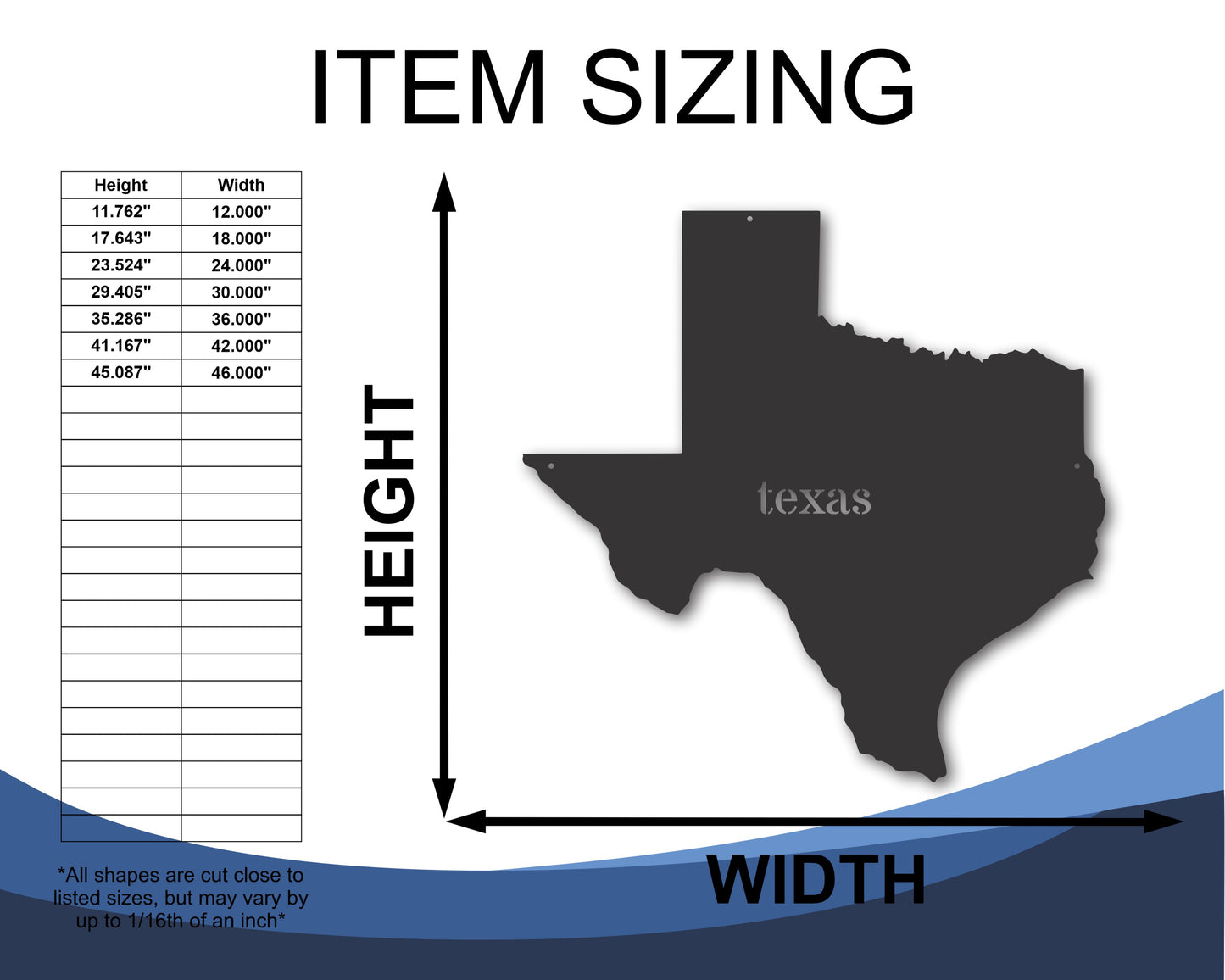 Metal Texas Wall Art - Custom Metal US State Sign - 20+ Color Options