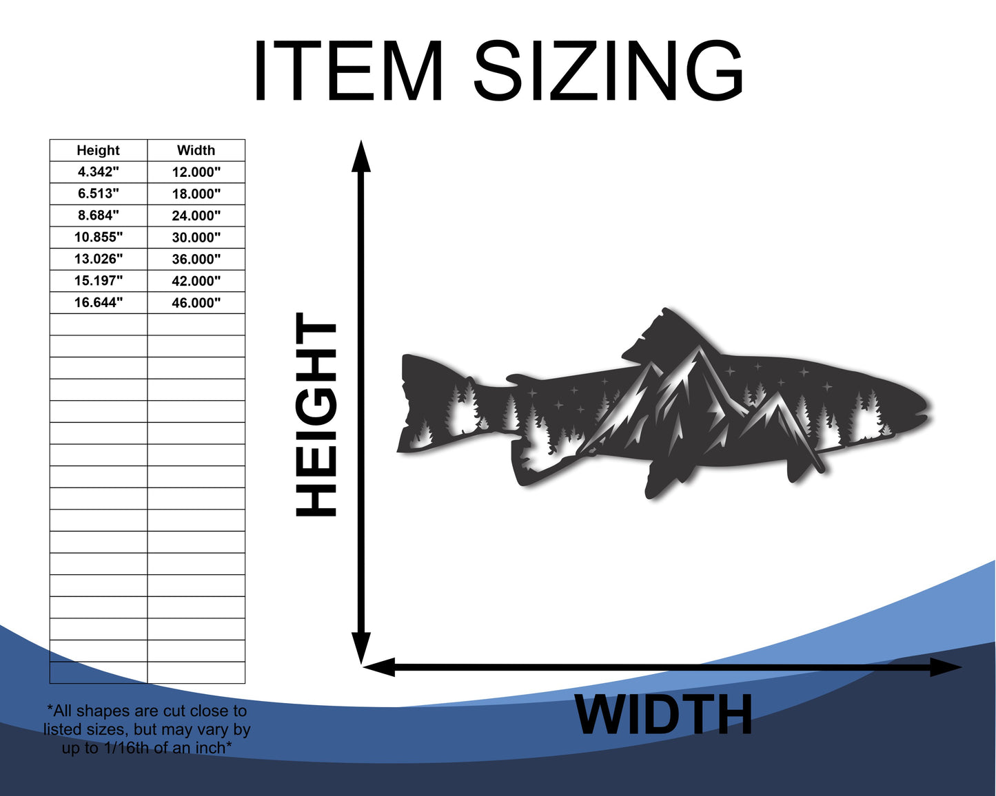 Metal Trout Mountain Wall Art - Metal Mountain Landscape - 20+ Color Options