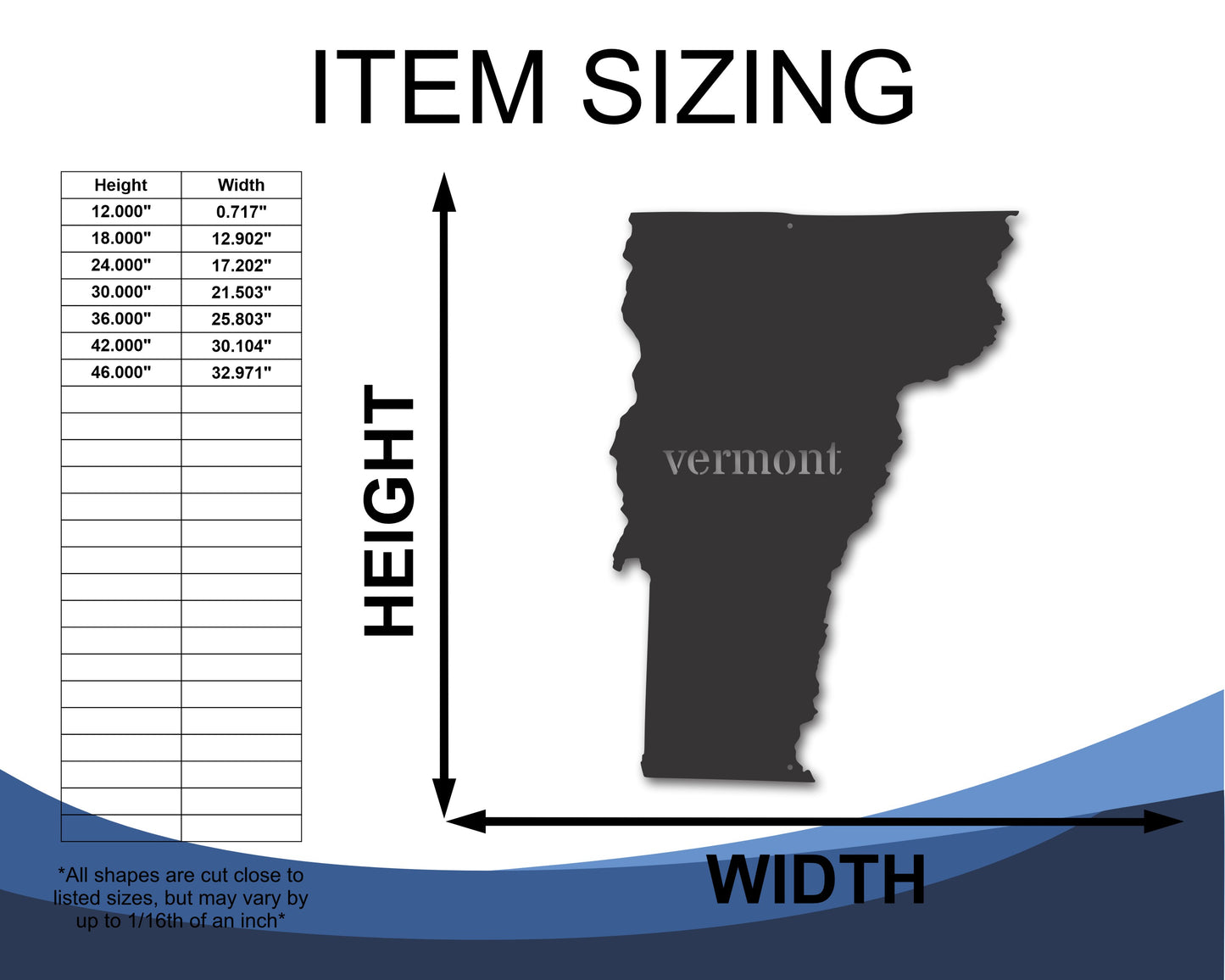 Metal Vermont Wall Art - Custom Metal US State Sign - 20+ Color Options