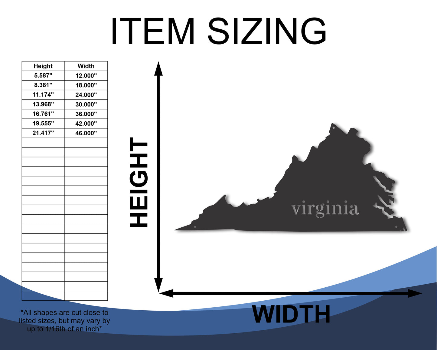 Metal Virginia Wall Art - Custom Metal US State Sign - 20+ Color Options