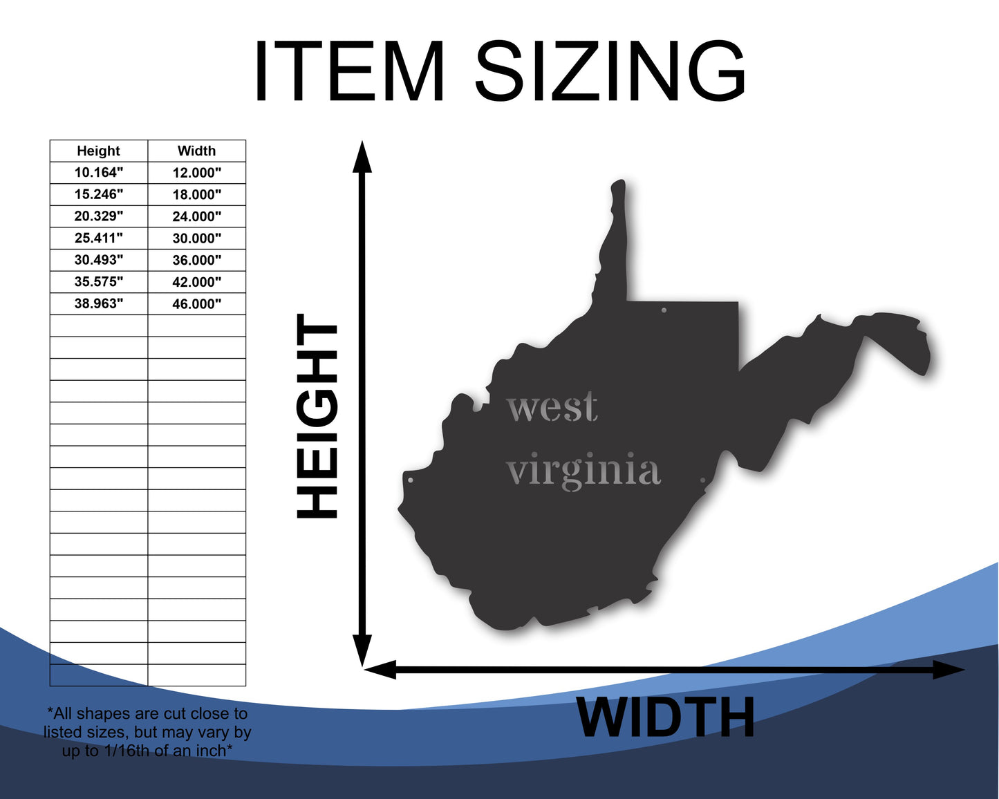 Metal West Virginia Wall Art - Custom Metal US State Sign - 20+ Color Options