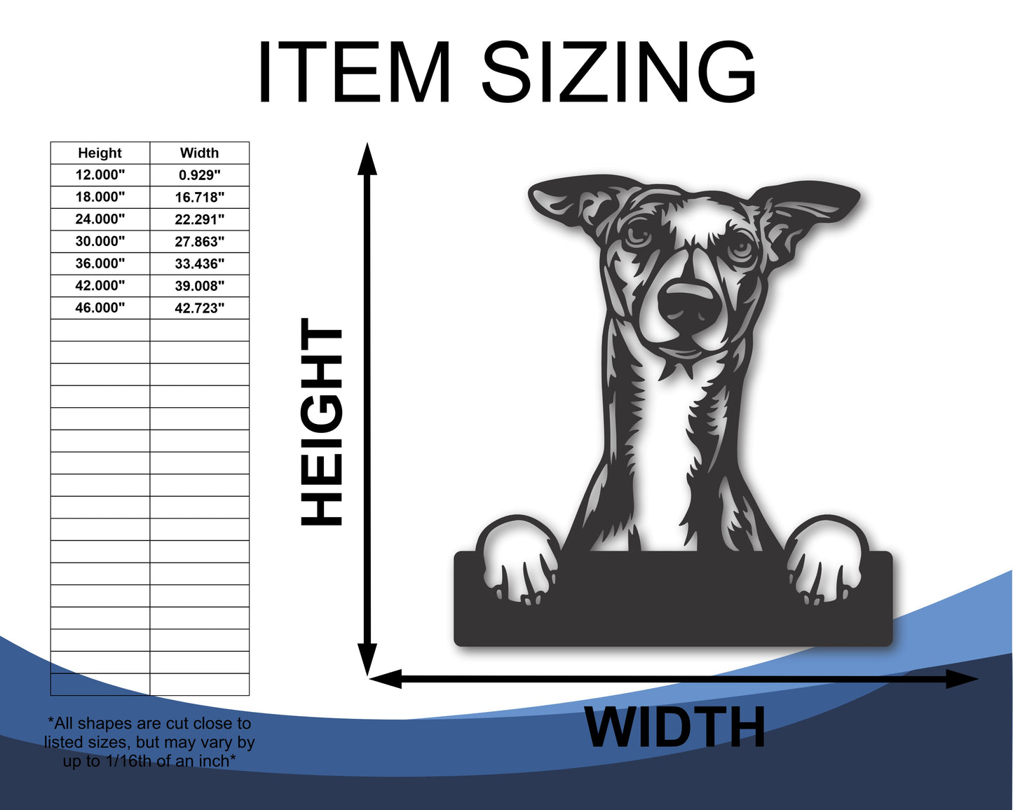 Custom Metal Whippet Wall Art | Metal Dog Breed Sign | Indoor Outdoor | Up to 46" | 20+ Color Options