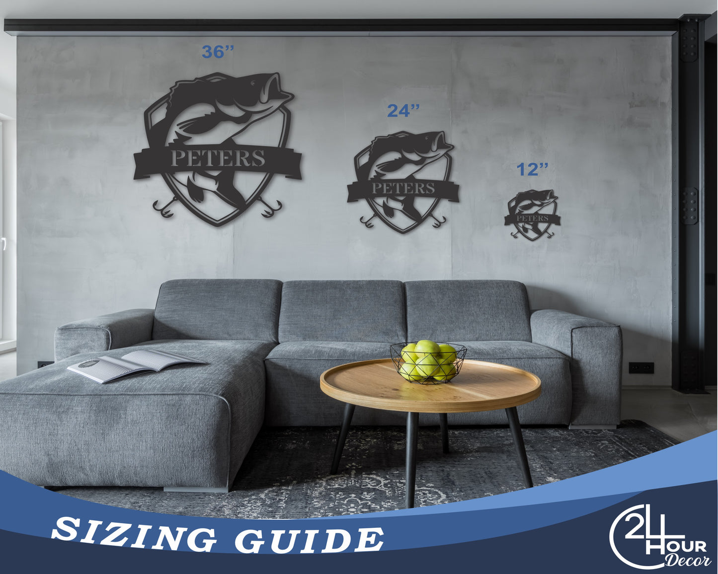 Custom Metal Bass Fish Wall Art | Indoor Outdoor | Up to 46" | 20+ Color Options