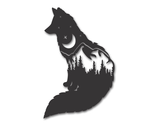 Metal Fox Mountain Landscape Wall Art | Metal Fox and Mountains Wall Decor | 15 Color Options