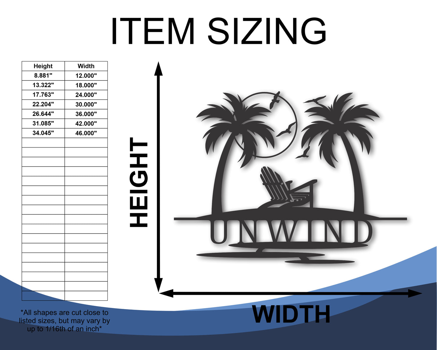 Custom Metal Beach Sign | Metal Adirondack Palm Tree Sign | 20+ Color Options