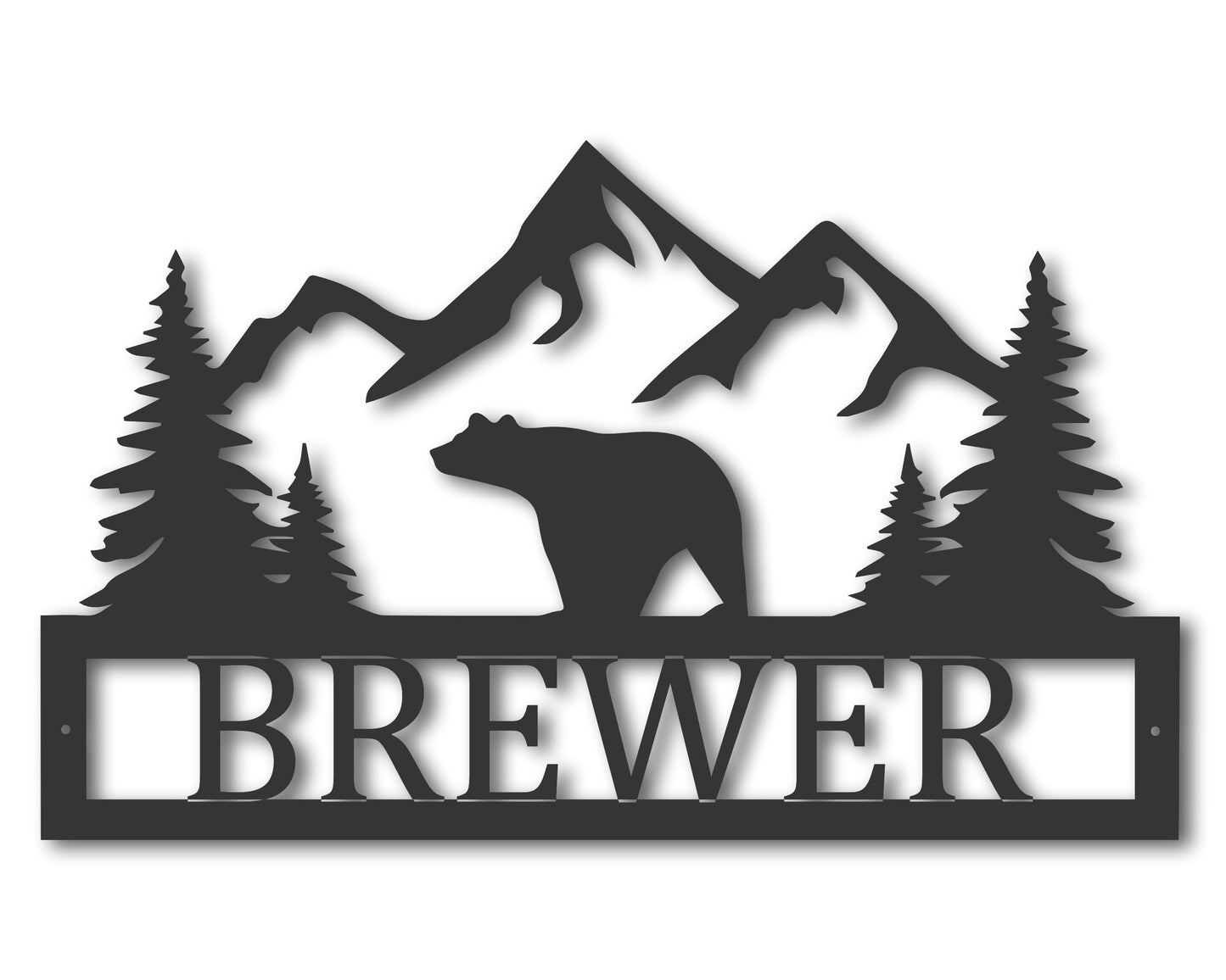 Custom Metal Bear Mountain Monogram Wall Art | Rustic Wildlife | Indoor Outdoor | Up to 46" | 20+ Color Options