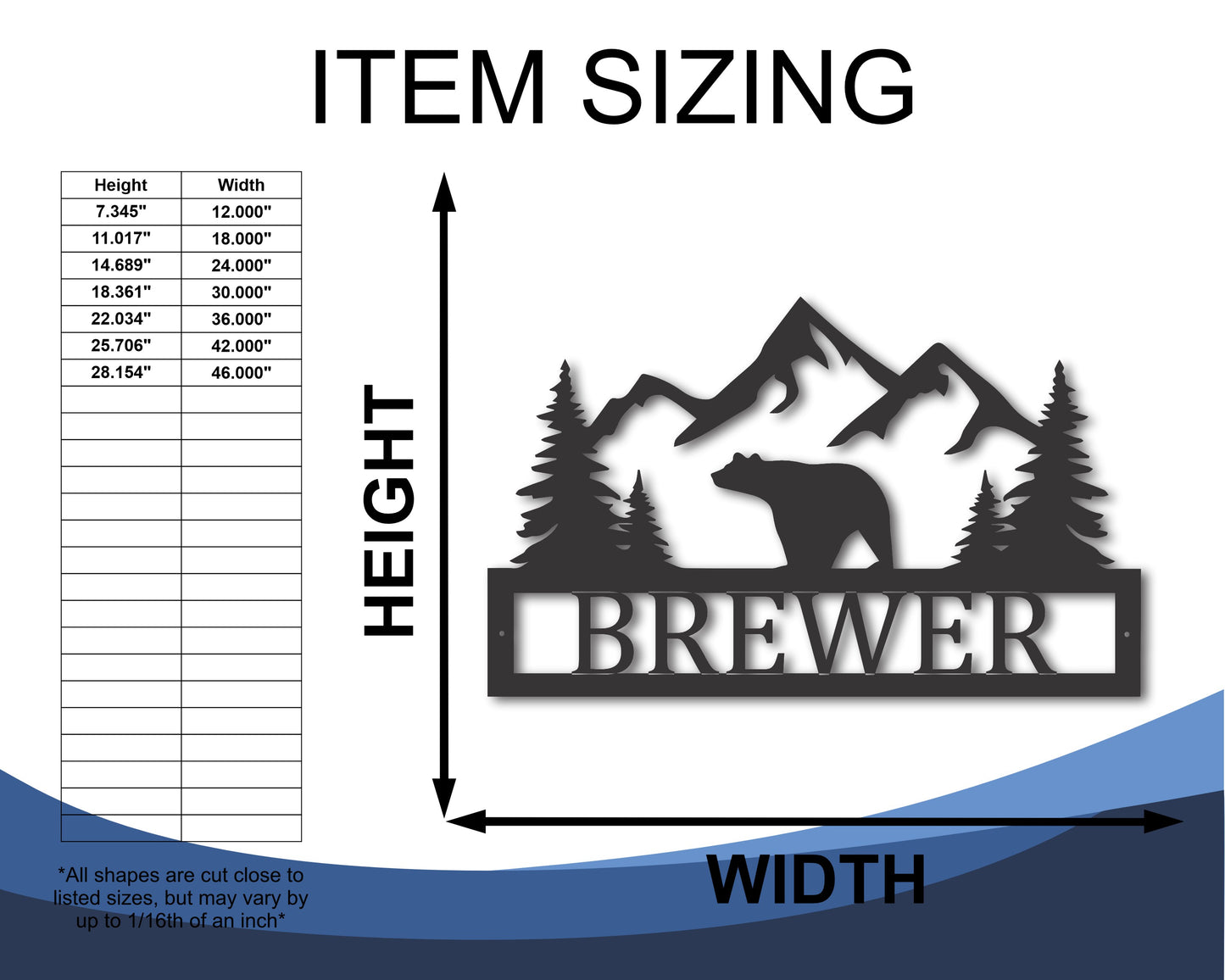 Custom Metal Bear Mountain Monogram Wall Art | Rustic Wildlife | Indoor Outdoor | Up to 46" | 20+ Color Options