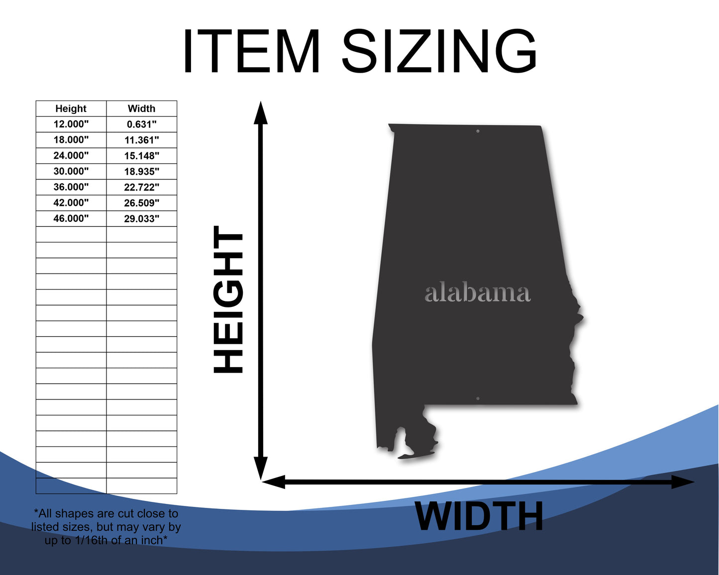 Metal Alabama Wall Art | Custom Metal US State Sign | 20+ Color Options