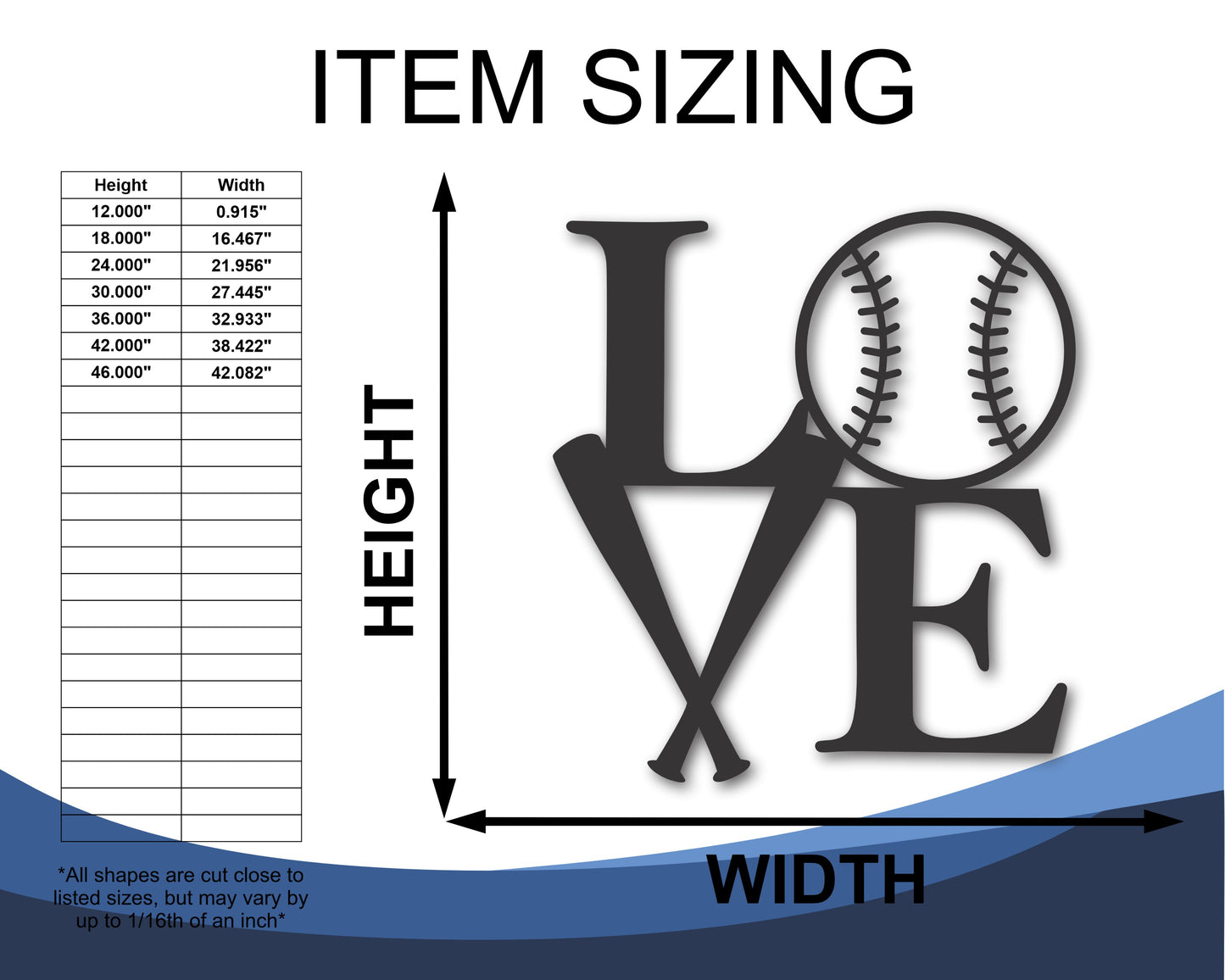 Metal Baseball Love Wall Art - Metal Sports Sign - 20+ Color Options