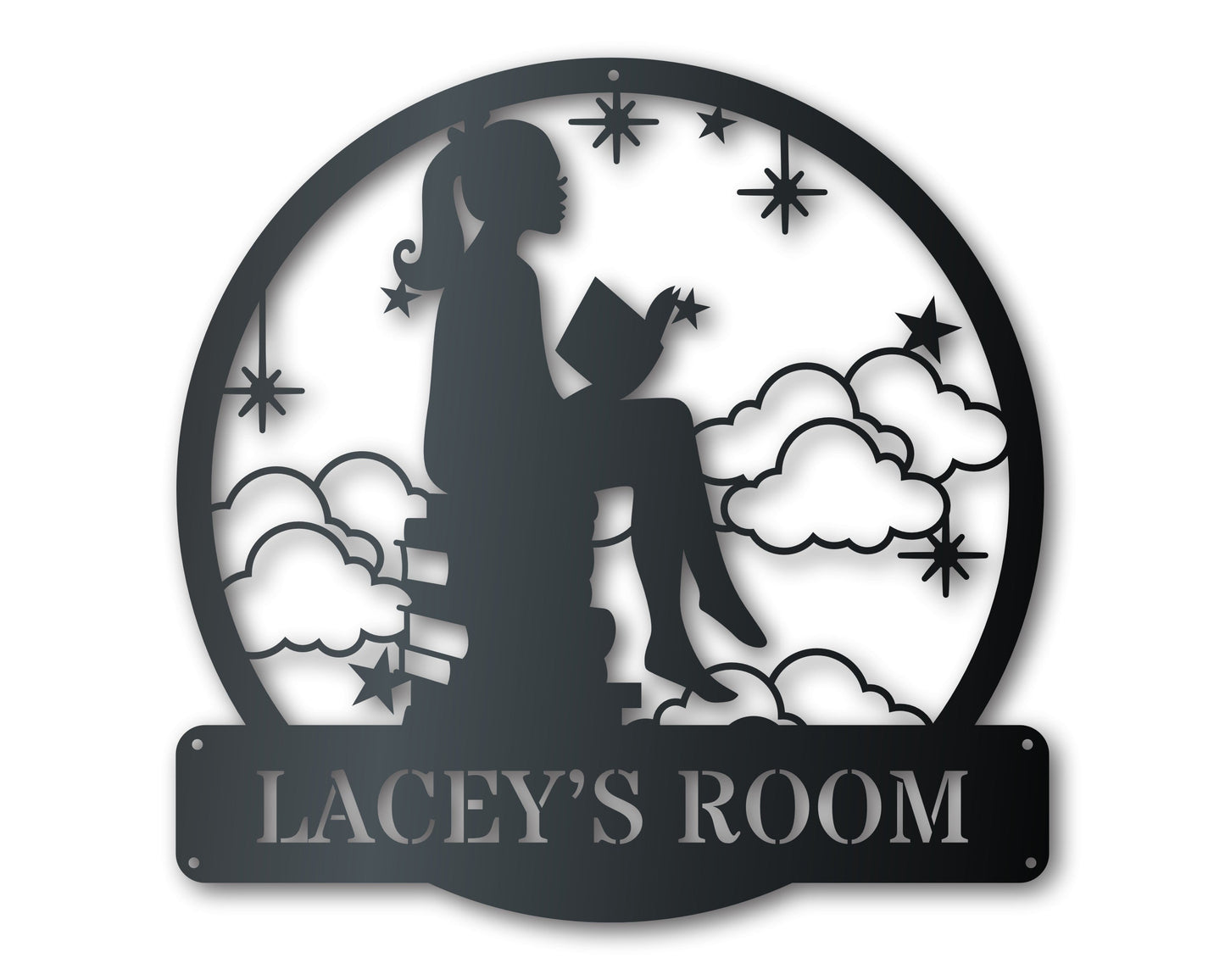 Custom Metal Bookworm Girl Wall Art | Girls Room Sign | Indoor Outdoor | Up to 46" | 20+ Color Options