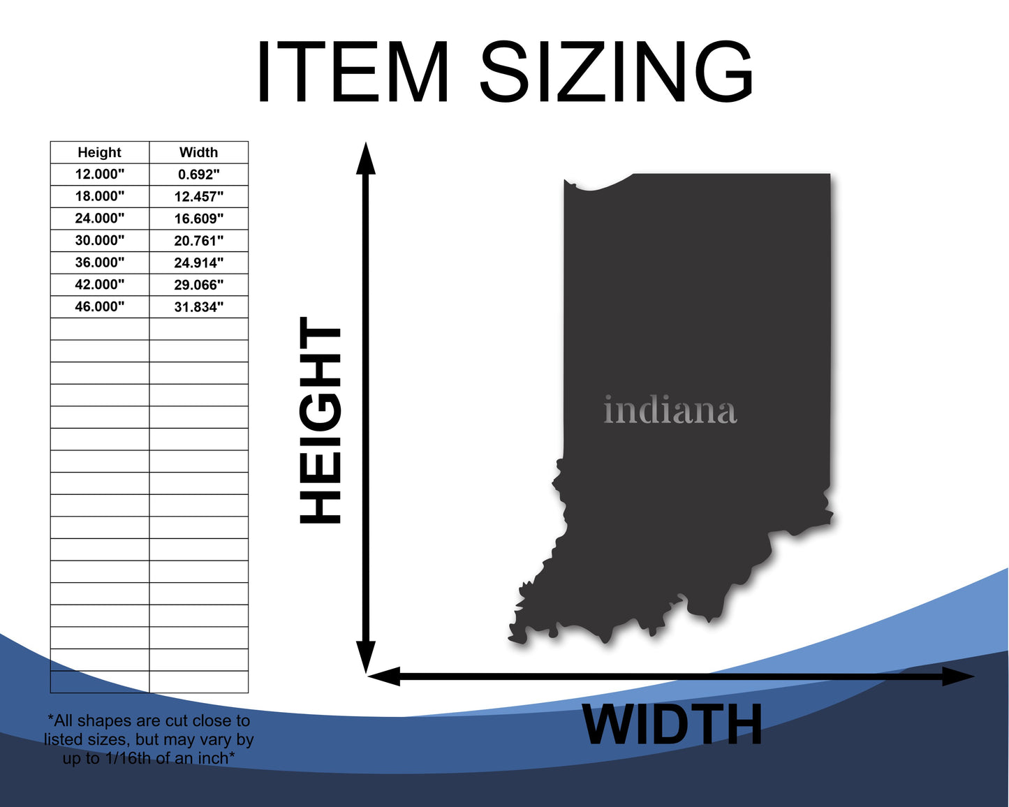 Metal Indiana Wall Art - Custom Metal US State Sign - 20+ Color Options