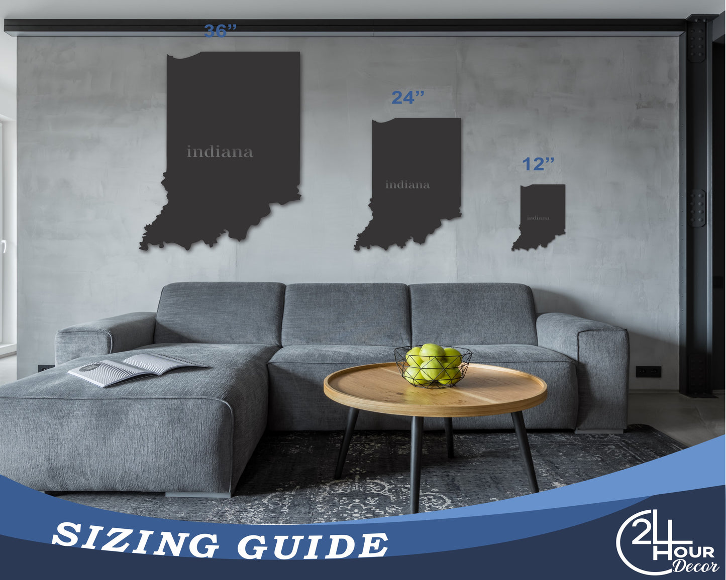 Metal Indiana Wall Art - Custom Metal US State Sign - 20+ Color Options