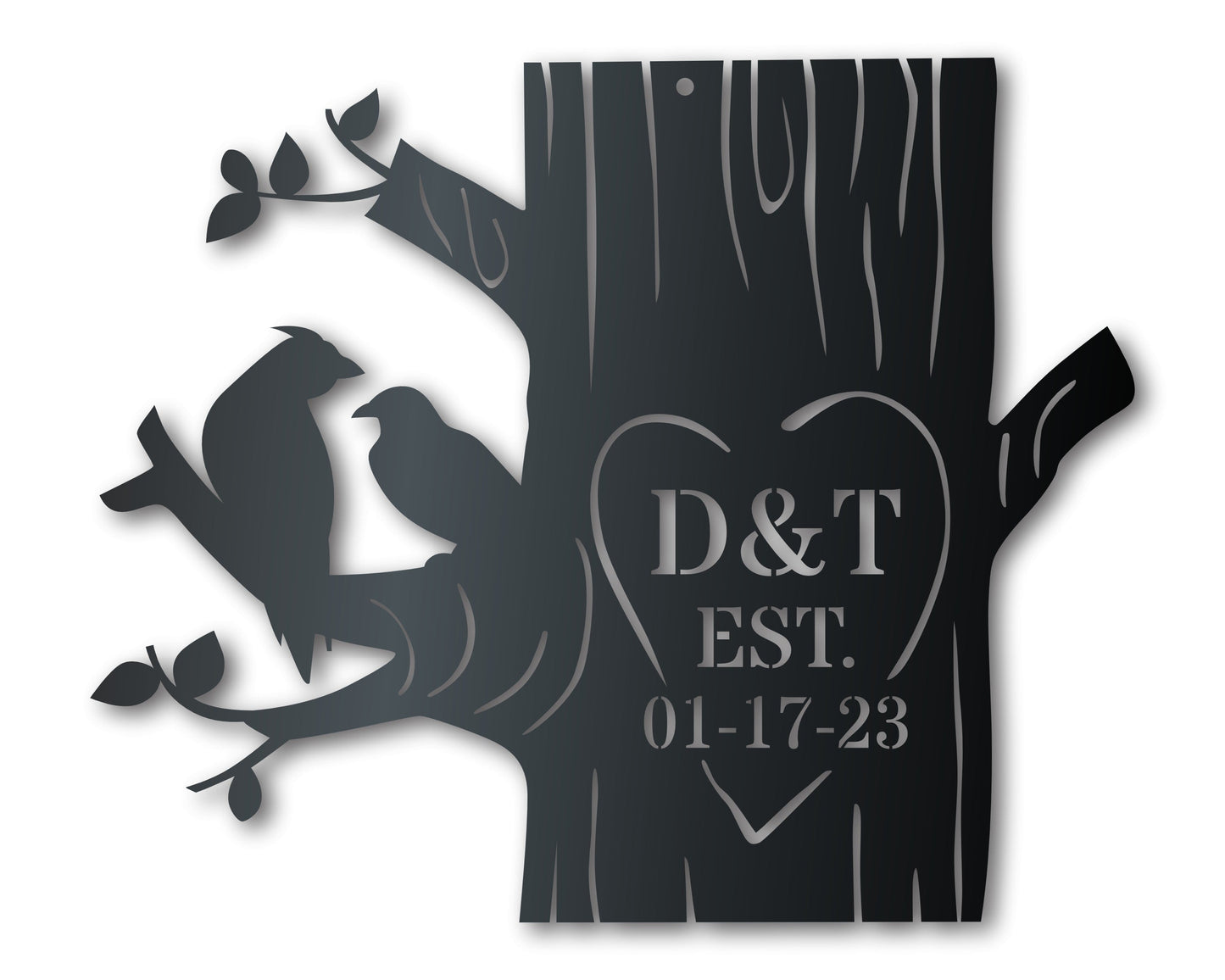 Metal Love Birds Carved Tree Wall Art - Custom Metal Sign - 20+ Color Options