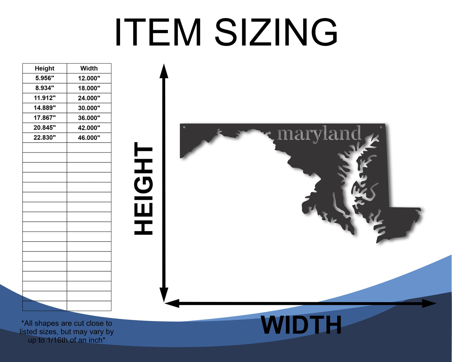 Metal Maryland Wall Art - Custom Metal US State Sign - 20+ Color Options