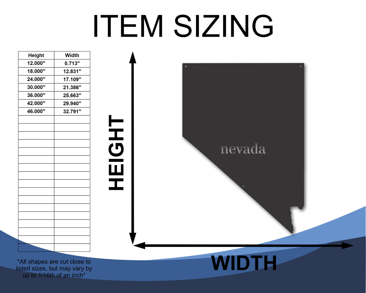 Metal Nevada Wall Art - Custom Metal US State Sign - 20+ Color Options