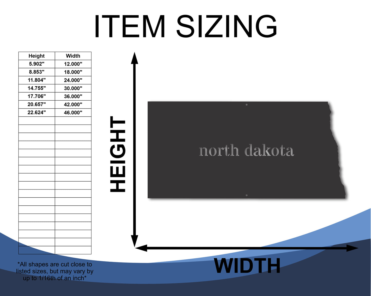 Metal North Dakota Wall Art - Custom Metal US State Sign - 20+ Color Options