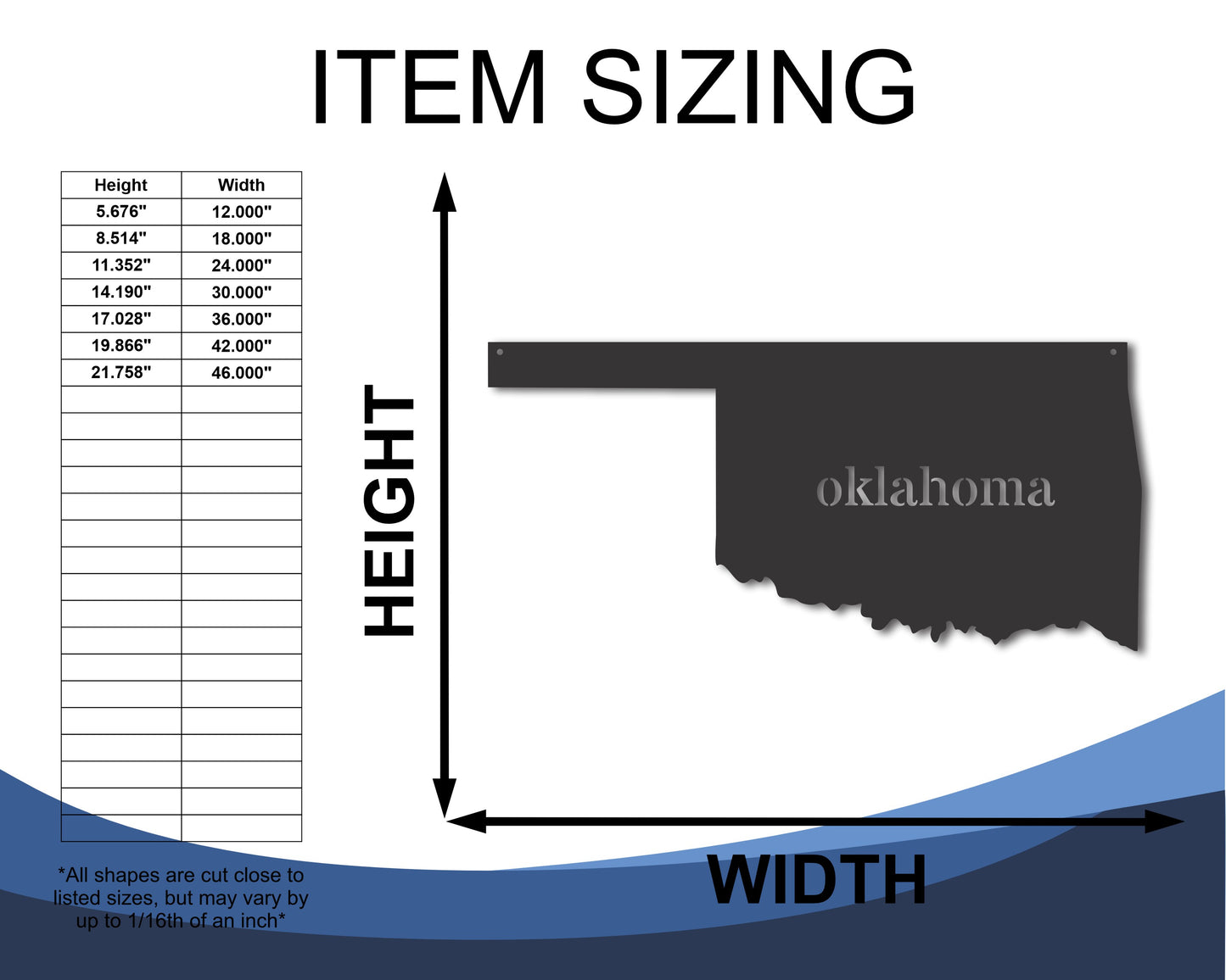 Metal Oklahoma Wall Art - Custom Metal US State Sign - 20+ Color Options