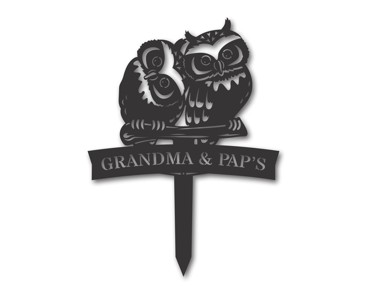 Custom Metal Owl Couple Garden Stake Art - Metal Garden Sign - 20+ Color Options
