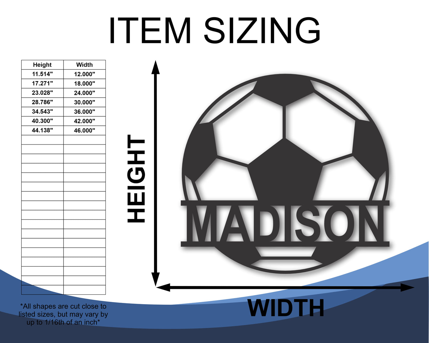 Custom Metal Soccer Monogram Wall Art - Metal Sports Sign - 20+ Color Options