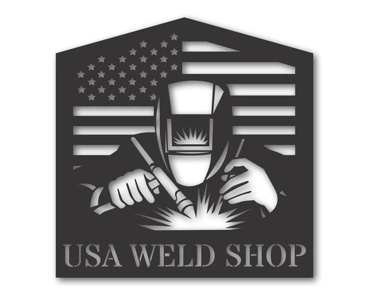Custom Metal USA Welding Wall Art | Manufacturing Patriotic Decor | Indoor Outdoor | Up to 46" | 20+ Color Options