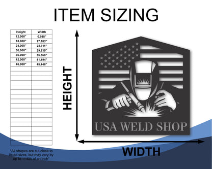 Custom Metal USA Welding Wall Art | Manufacturing Patriotic Decor | Indoor Outdoor | Up to 46" | 20+ Color Options