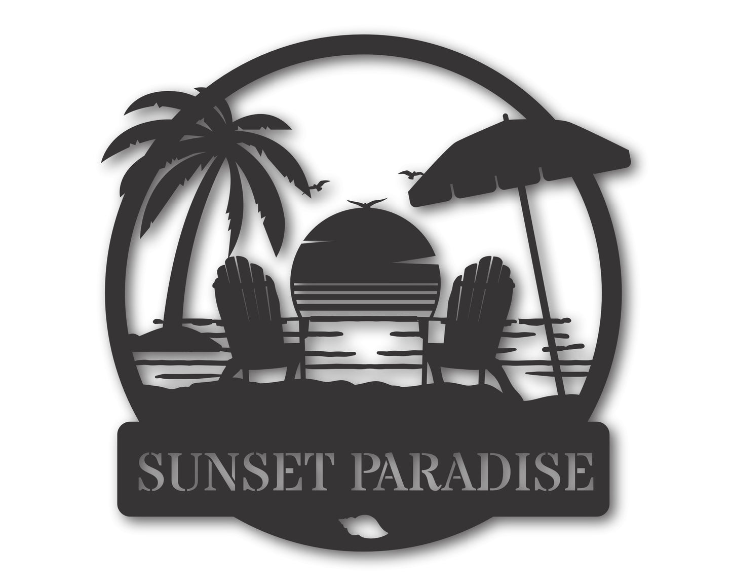 Custom Metal Beach Umbrella Sunset Wall Art | Indoor Outdoor | Up to 46" | 20+ Color Options