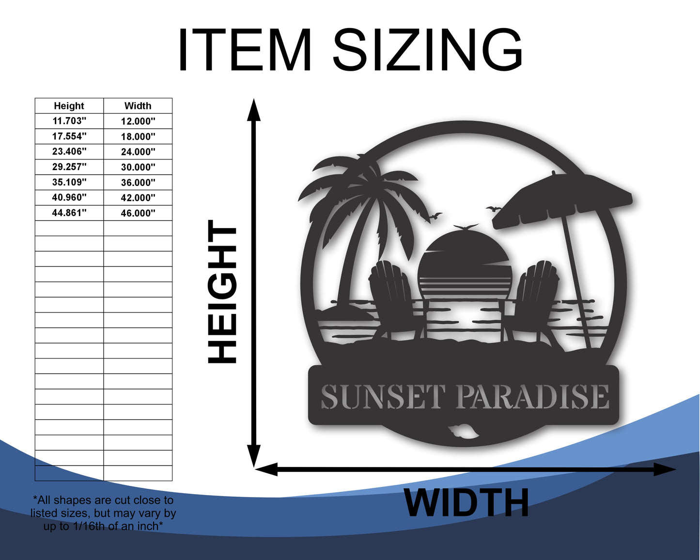 Custom Metal Beach Umbrella Sunset Wall Art | Indoor Outdoor | Up to 46" | 20+ Color Options