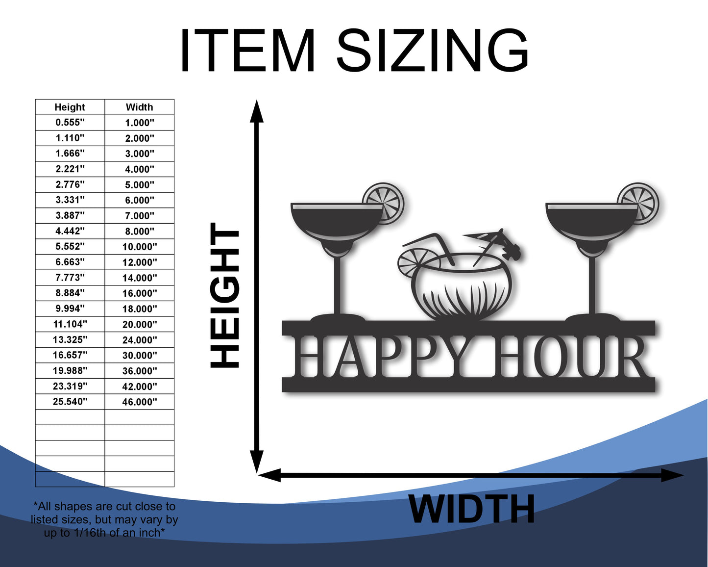 Custom Cocktail Bar Wall Art | Indoor Outdoor | Up to 46" | 20+ Color Options