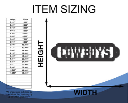 Custom Cowboys Sign Wall Art | Indoor Outdoor | Up to 46" | 20+ Color Options