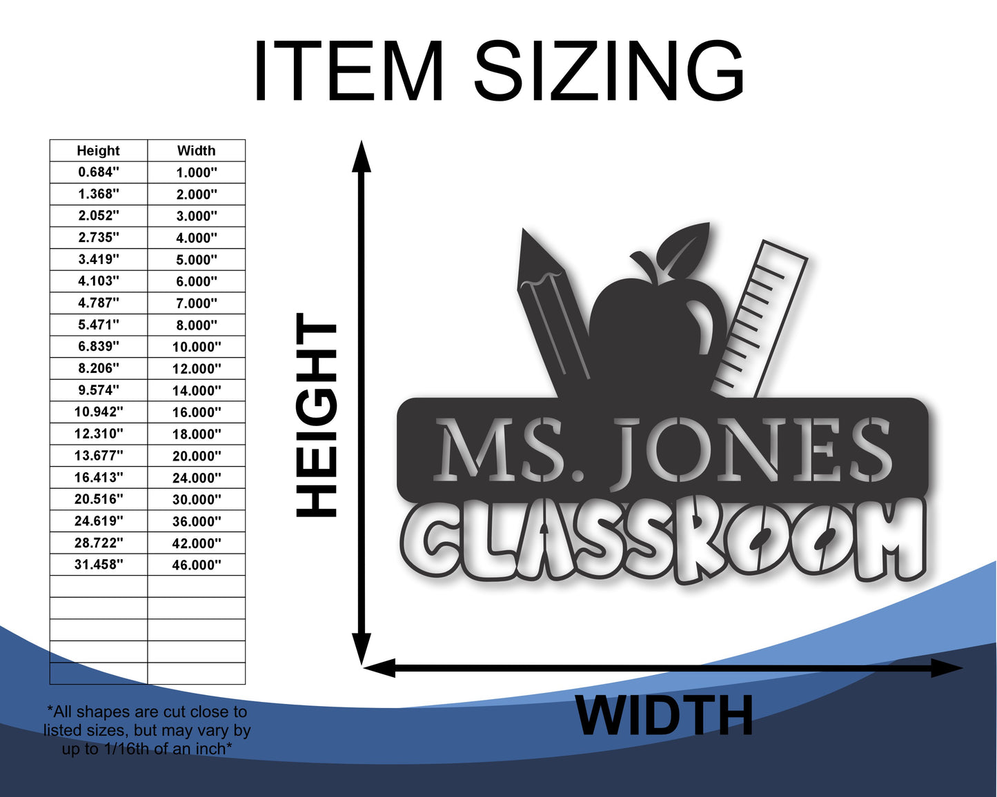 Custom Metal Teacher Classroom Wall Art | Indoor Outdoor | Up to 46" | 20+ Color Options